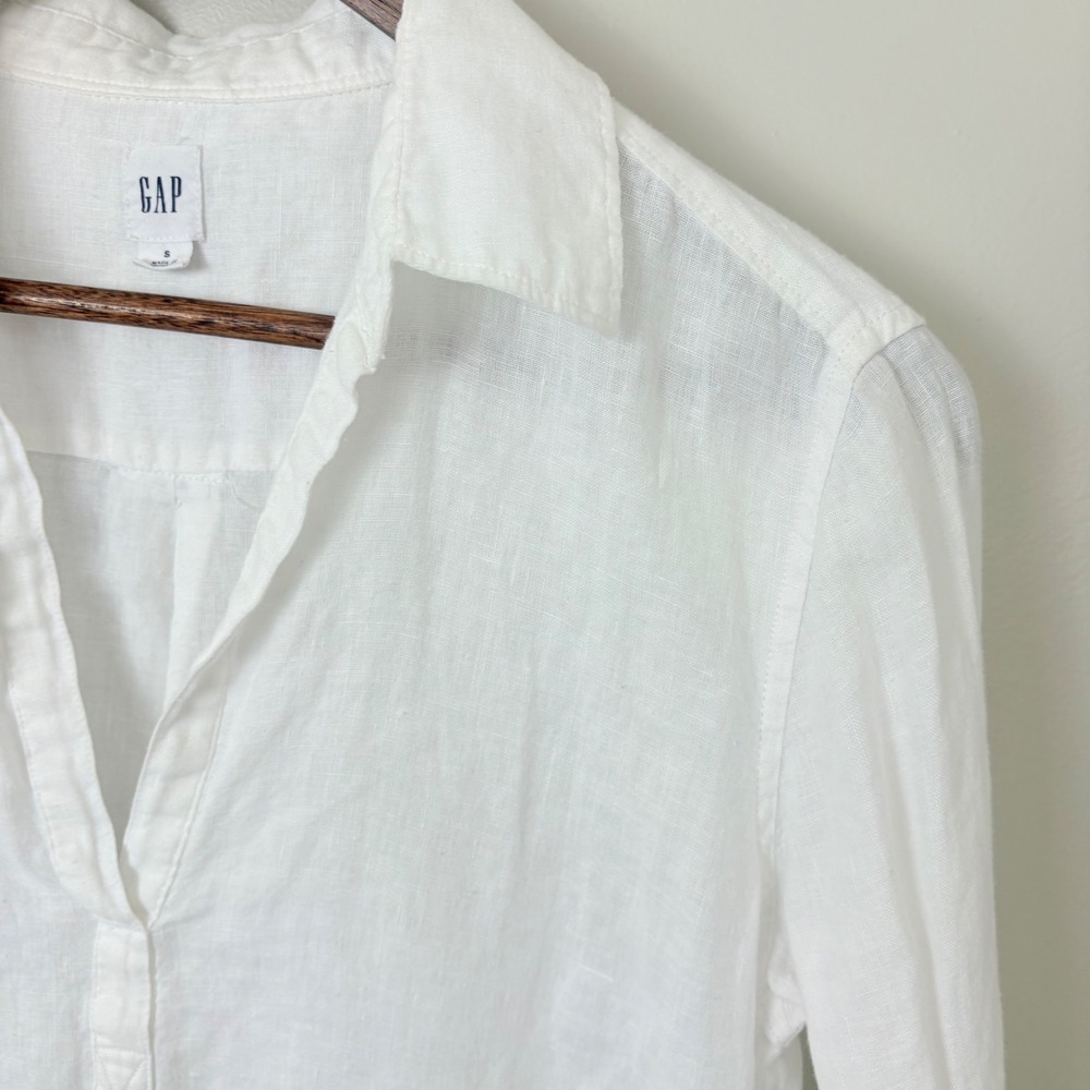 Gap Linen Tunic Shirt Womens Small White Popover Minimal Capsule Resortwear Cool - Picture 4 of 13